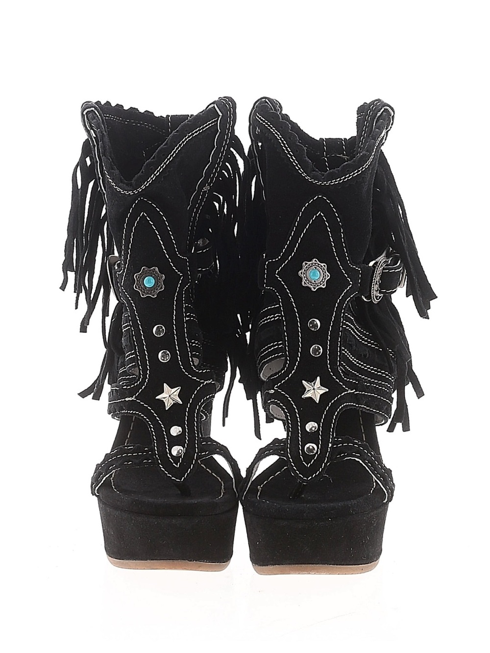El Vaquero Amber Silverstone Fringe Wedge Sandals turquoise concho RTL $695 6